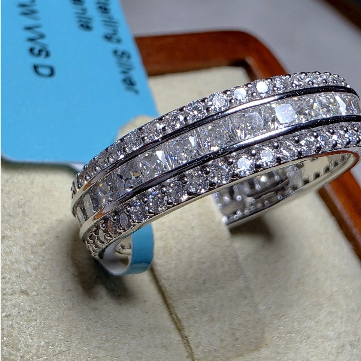 Size 8 2.61ctw Moissanite Three-Row Eternity Band 925 Sterling Silver
