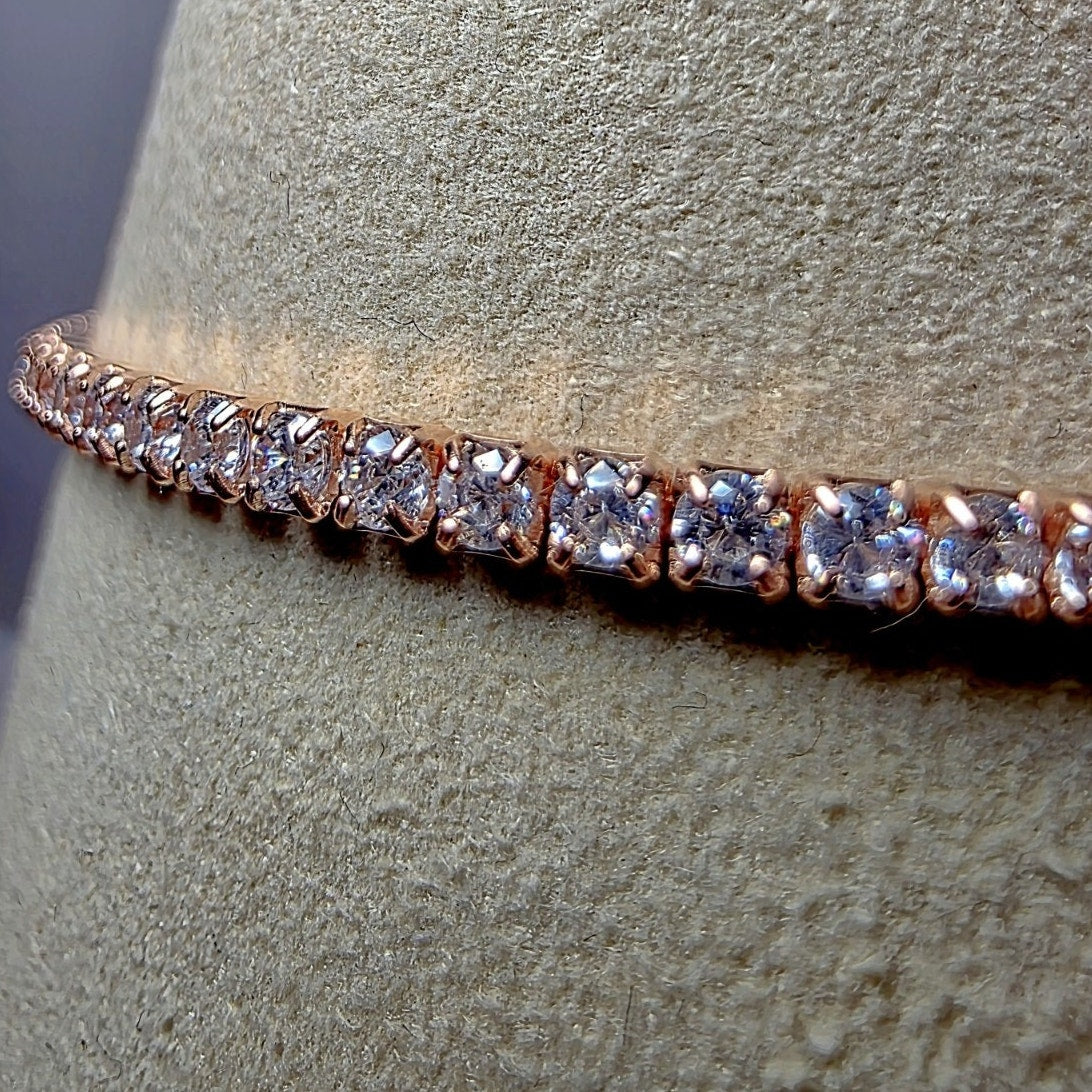 7.5" 2mm Rose Gold over 925 Silver CZ Tennis Dainty Bracelet Women's Bridal