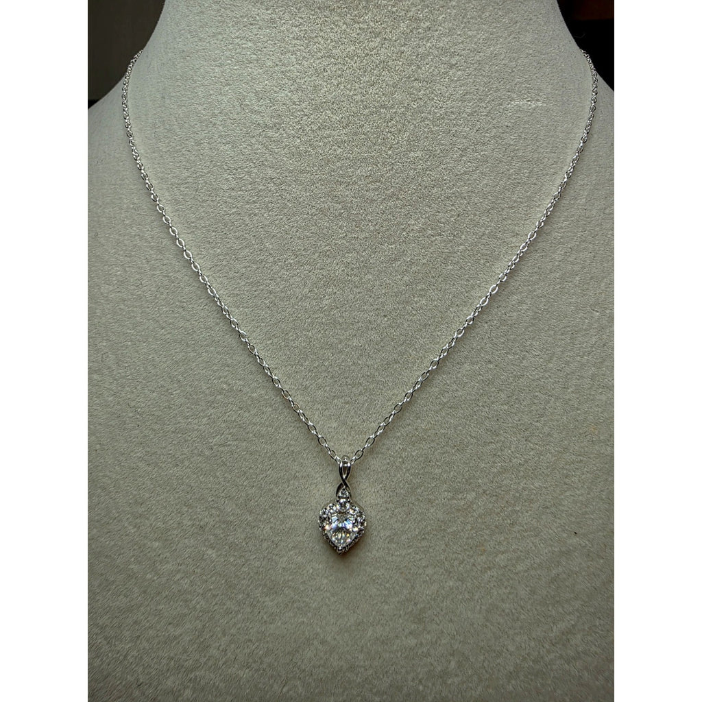 0.69ctw Moissanite Heart Halo Pendant w/16" Cable Necklace 925 Sterling Silver