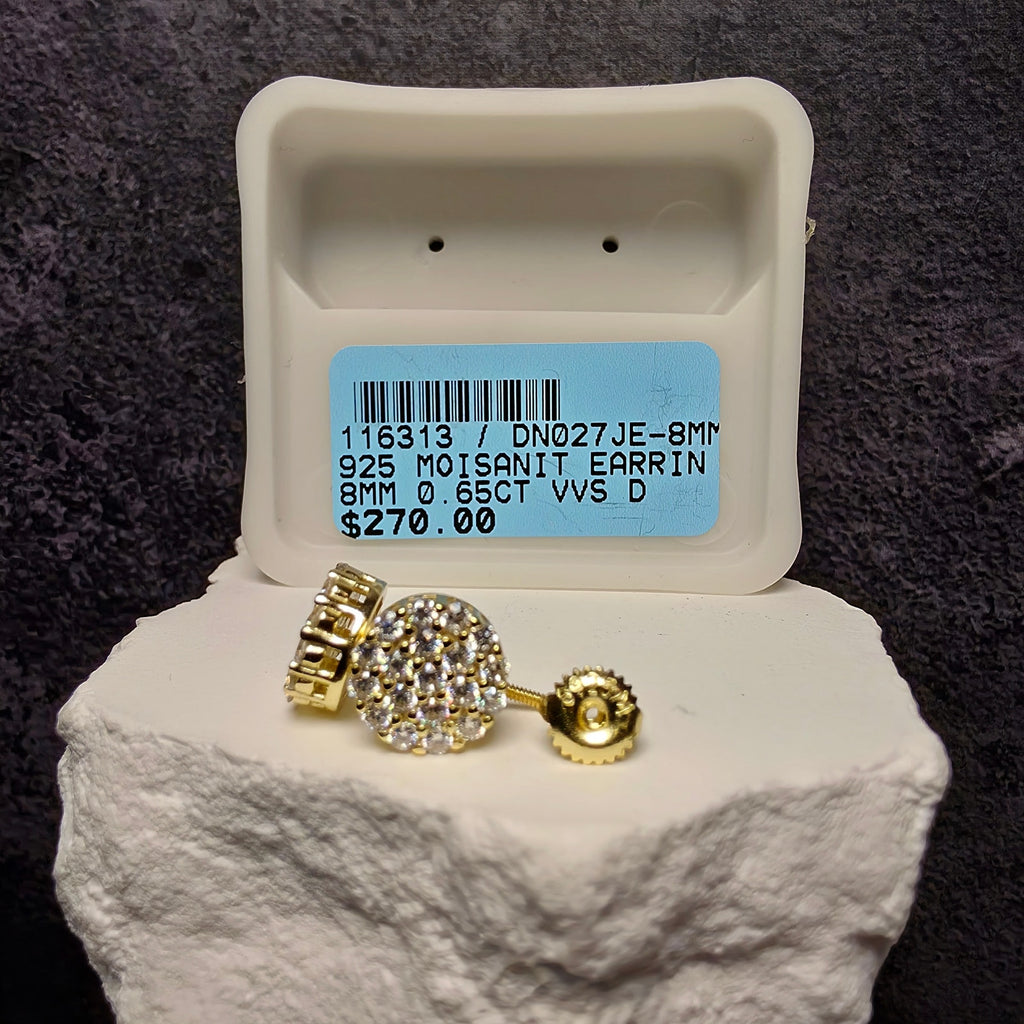 8mm Moissanite Cluster Stud Earrings – Gold Over Silver Screw Back (0.65CTW)