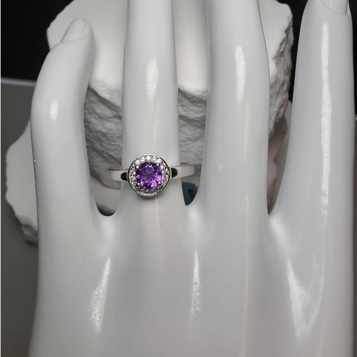 Size 6.5 Natural Amethyst & 0.52ctw Moissanite Halo Ring 925 Sterling Silver