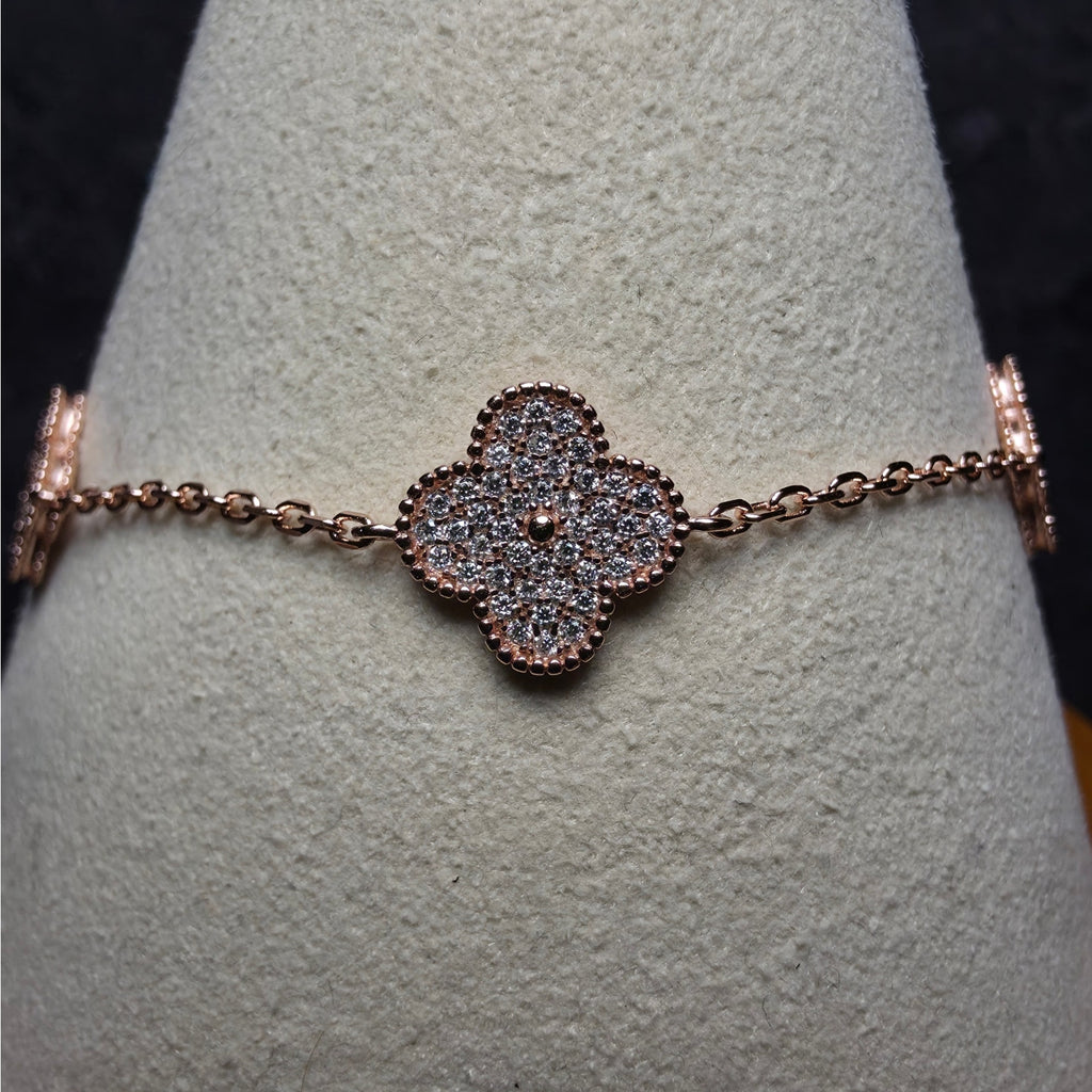 0.48ctw Moissanite Rose Gold 925 Silver Three-Motif Clover Station Bracelet