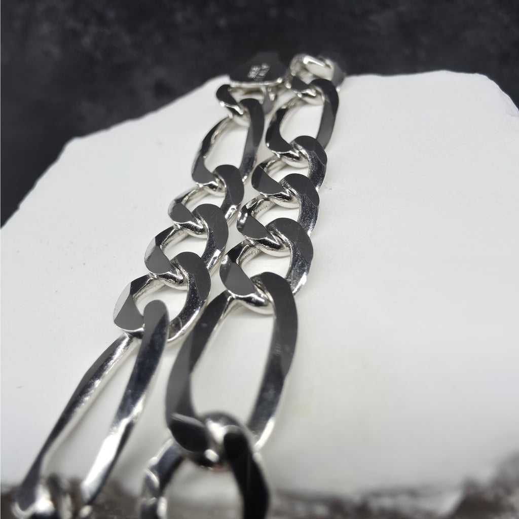 Solid 925 Sterling Silver Figaro Bracelet 6.9mm 8" Italy 10.01g