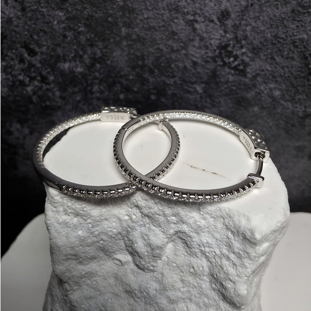 0.62 CTW Moissanite Inside-Out Pave Hoops w/Secure Hinge 925 Sterling Silver