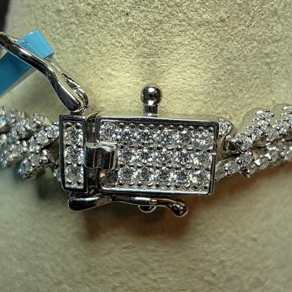 8" 6mm 2.16ctw Moissanite Monaco Cuban Link Bracelet 12.19g 925 Silver Box Clasp