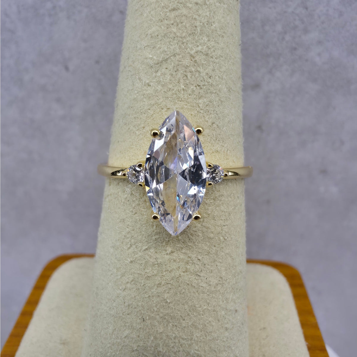 Size 7 Marquise Solitaire Engagement Ring AAA CZ Gold over 925 Silver