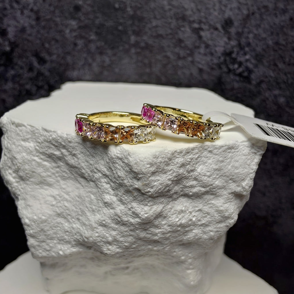 Gradient Multi-Color Cubic Zirconia Huggies in Gold-Plated Sterling Silver