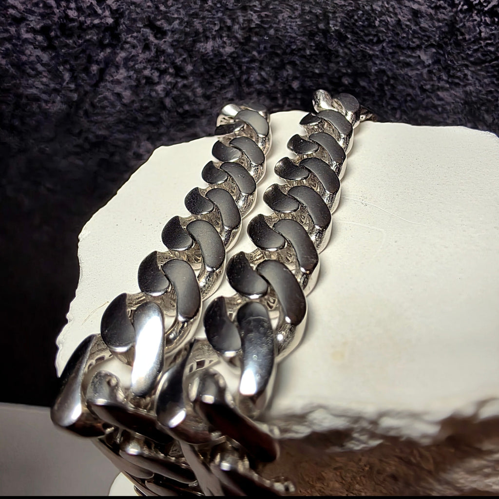 925 Sterling Silver 8.8mm Monaco Cuban Chain Necklace 24" 55g w/Rhodium Plating