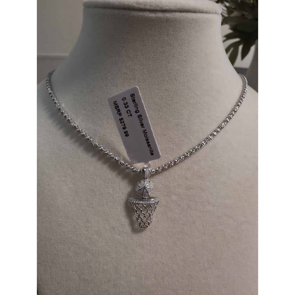 .33CTW Moissanite Basketball Hoop Pendant 925 Sterling Silver
