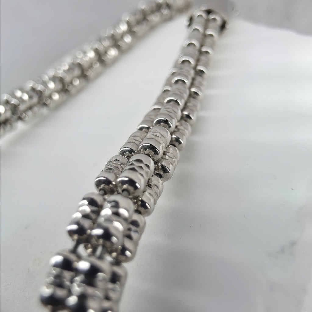 8" 4mm 4-Line Ice Barrel Bracelet - 925 Sterling Silver w/ Rhodium Finish 12.2g