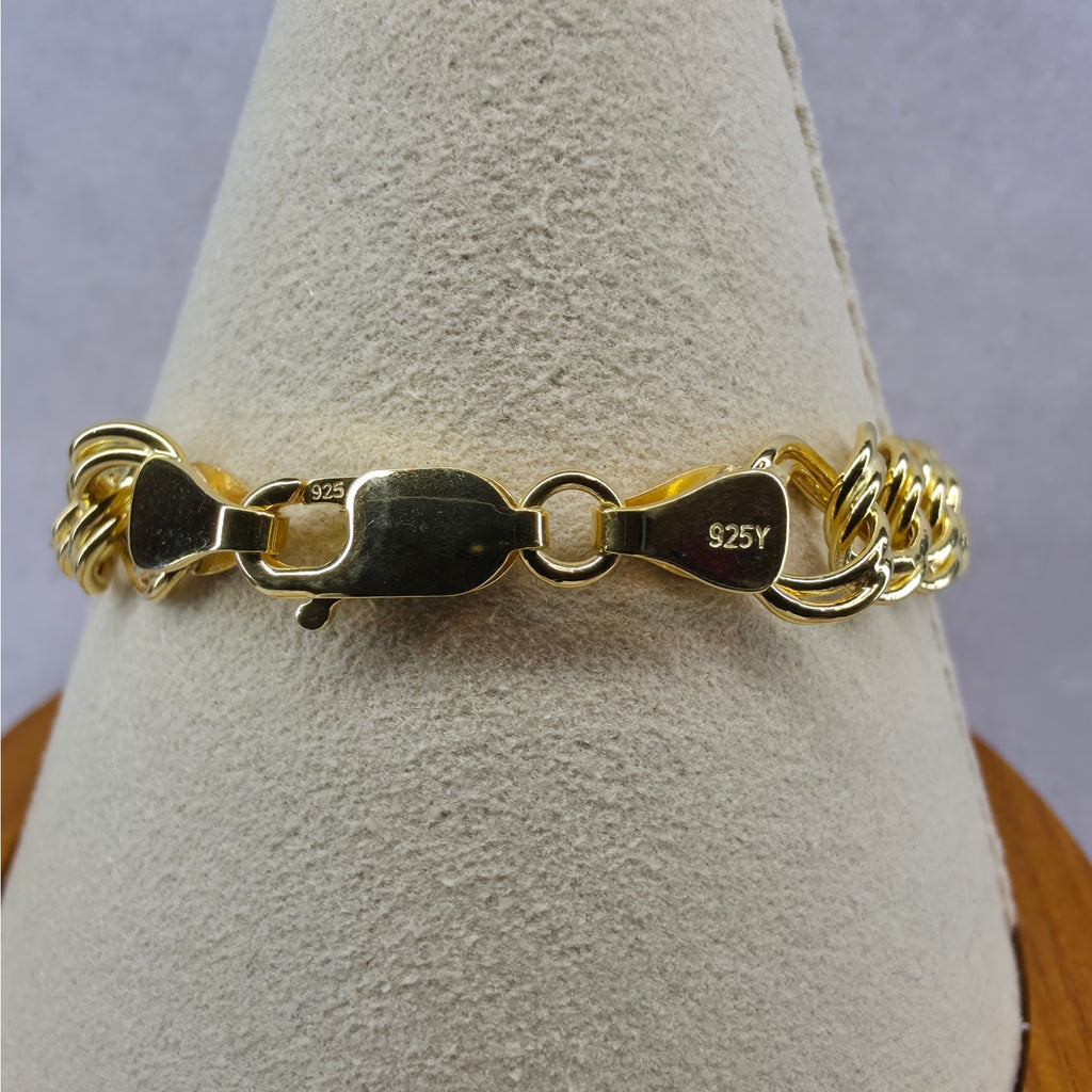 7.5" 8.8mm Double Curb Link Bracelet 7.2g 14K Gold Plated 925 Silver