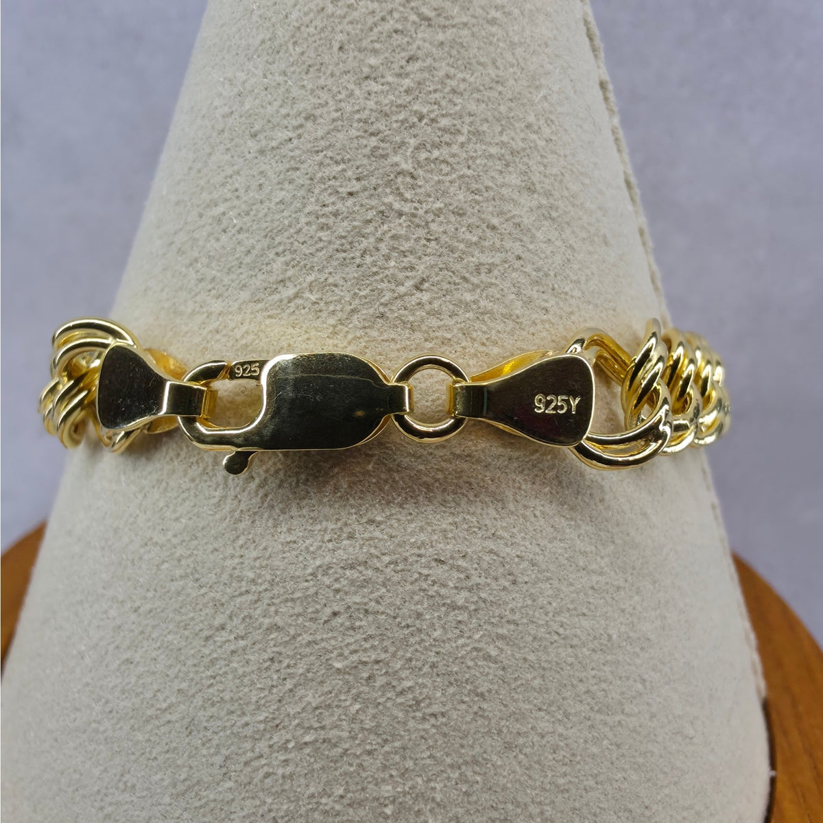 7.5" 8.8mm Double Curb Link Bracelet 7.2g 14K Gold Plated 925 Silver