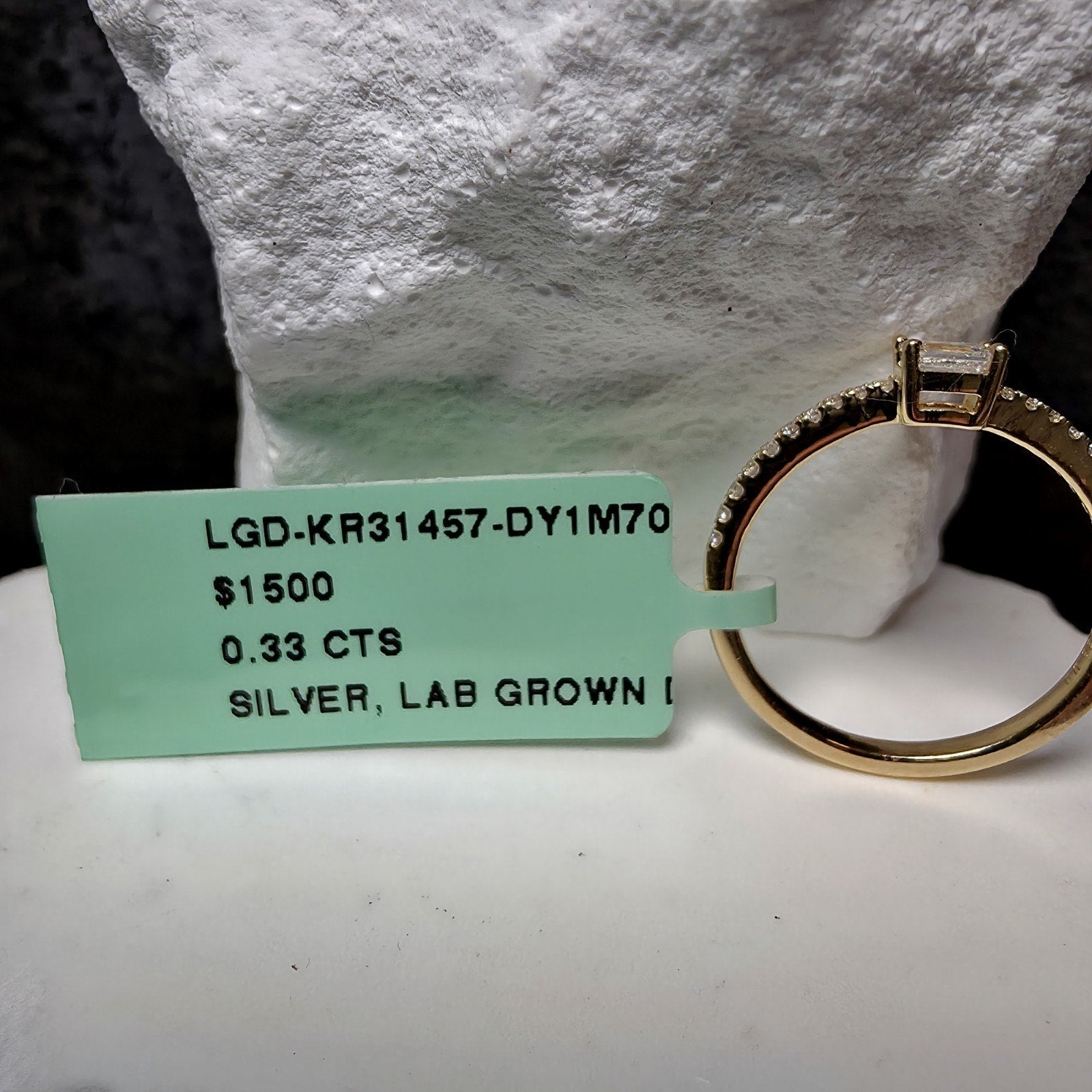 0.33 CTW Emerald Cut Lab Grown Diamond Ring in (Size 7) Gold Over 925 Sterling