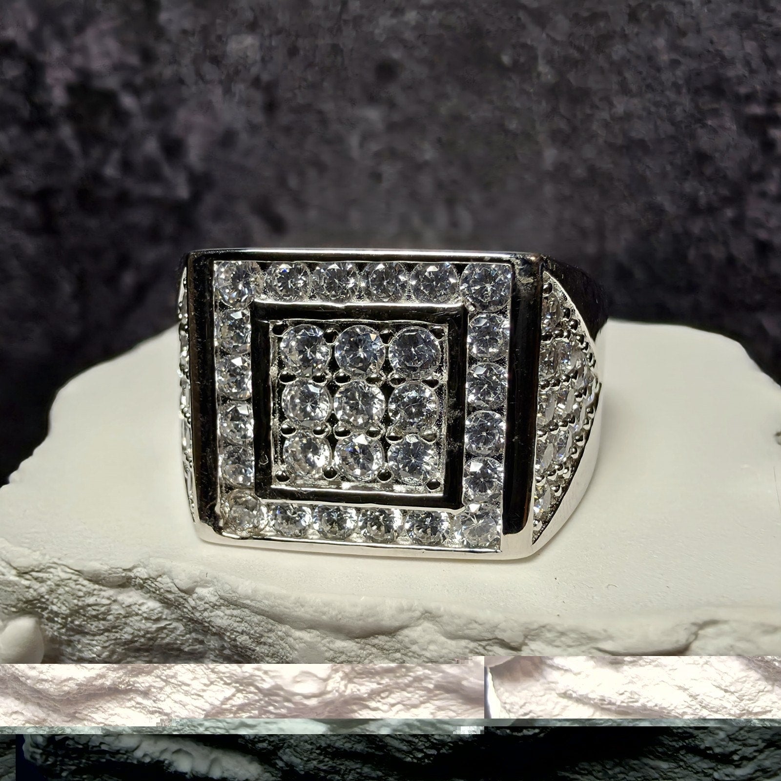 Men's 925 Sterling Silver Cubic Zirconia Square Signet Ring - Size 11