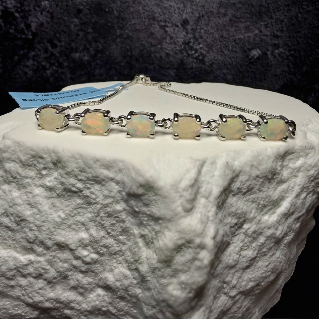1.32 CTW Natural Ethiopian Opal Adjustable Bracelet in 925 Sterling Silver