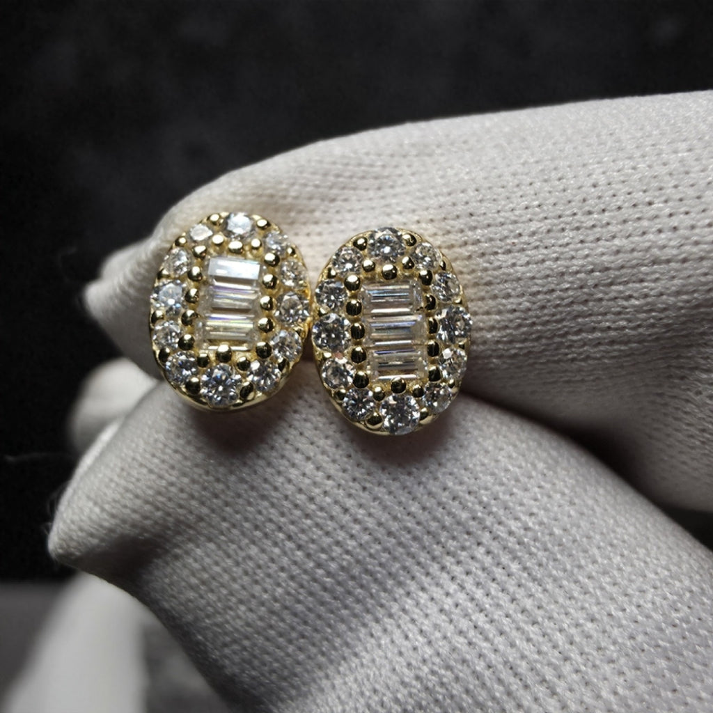 0.54 ctw Oval Baguette Moissanite Halo Stud Earrings in Gold-Plated Sterling...