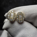 0.54 ctw Oval Baguette Moissanite Halo Stud Earrings in Gold-Plated Sterling...