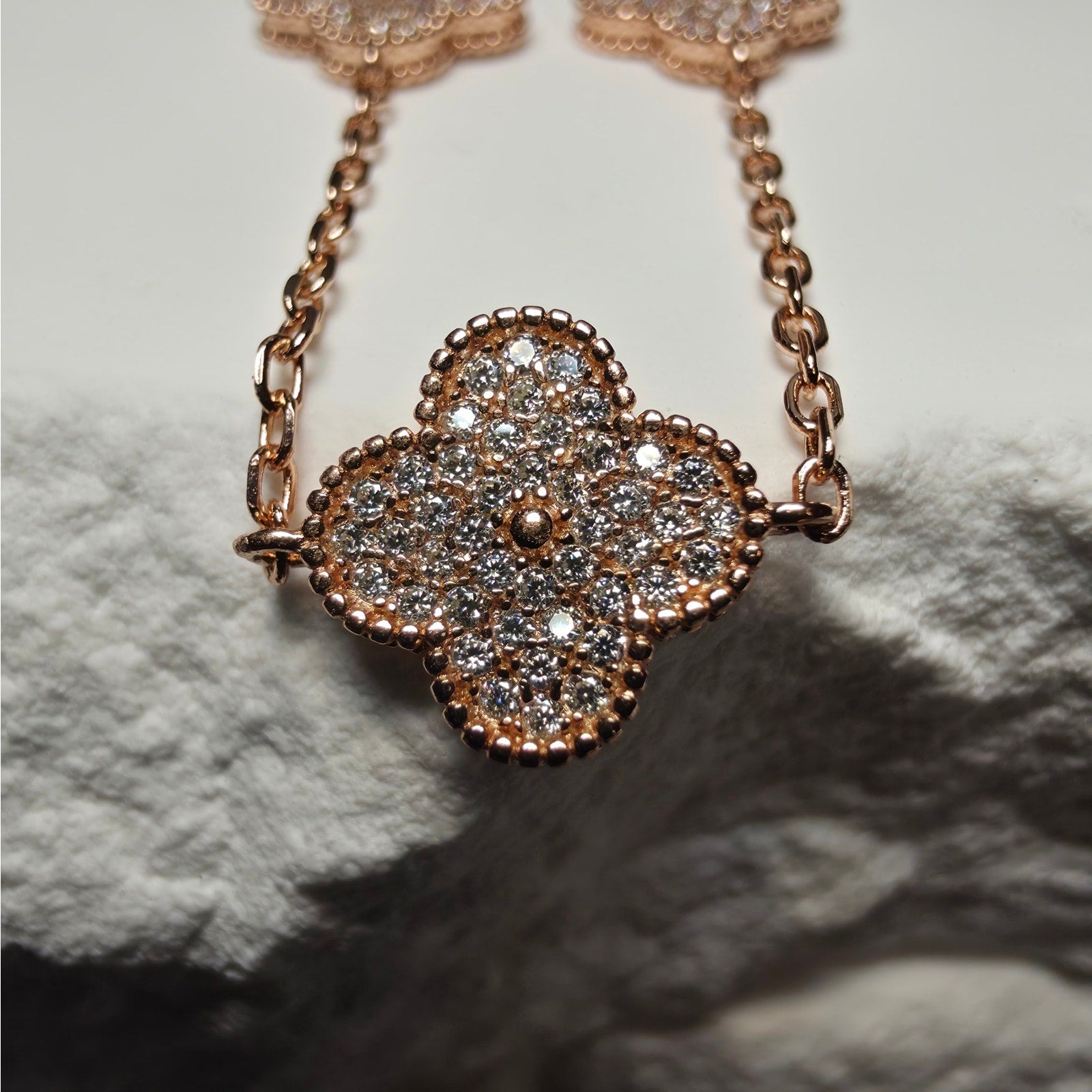0.48ctw Moissanite Rose Gold 925 Silver Three-Motif Clover Station Bracelet