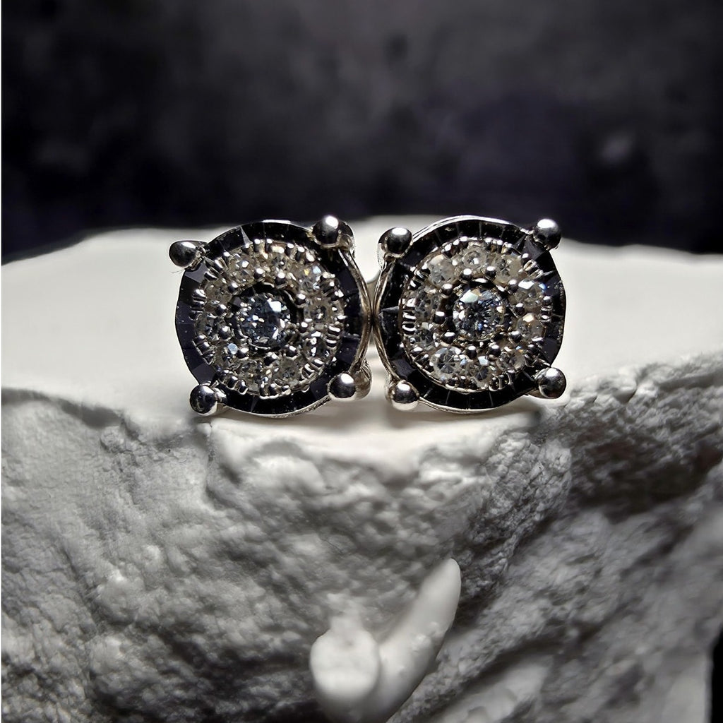0.10ctw Diamond Cluster Halo Stud Earrings Lab Created 925 Sterling Silver...