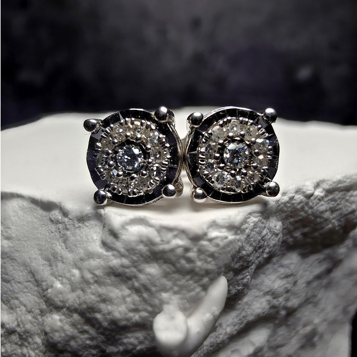 0.10ctw Diamond Cluster Halo Stud Earrings Lab Created 925 Sterling Silver...