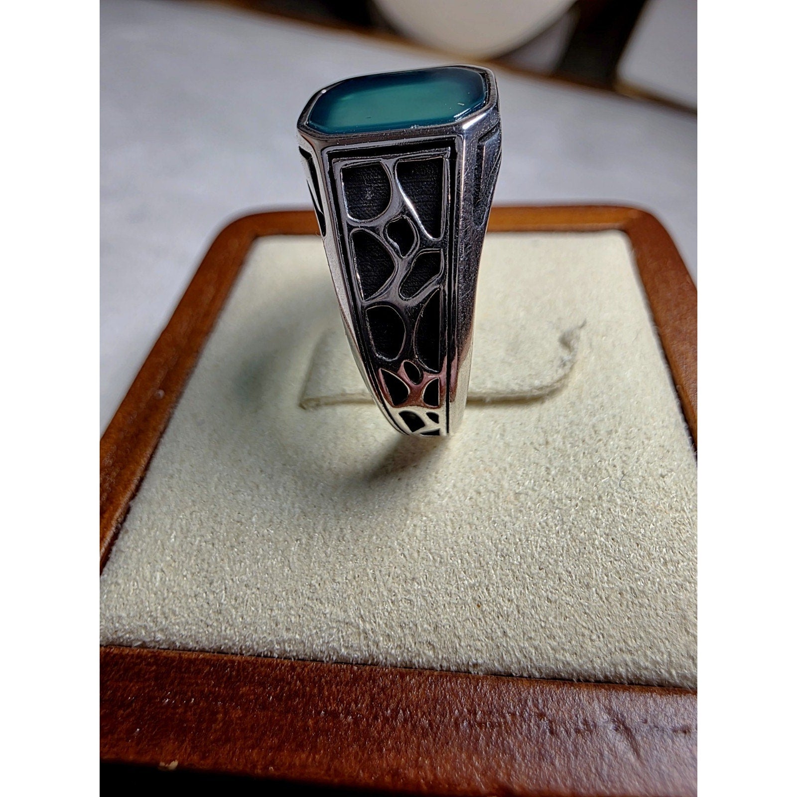 S10 Emerald Signet Ring Bezel Set 925 Sterling Silver Stamped