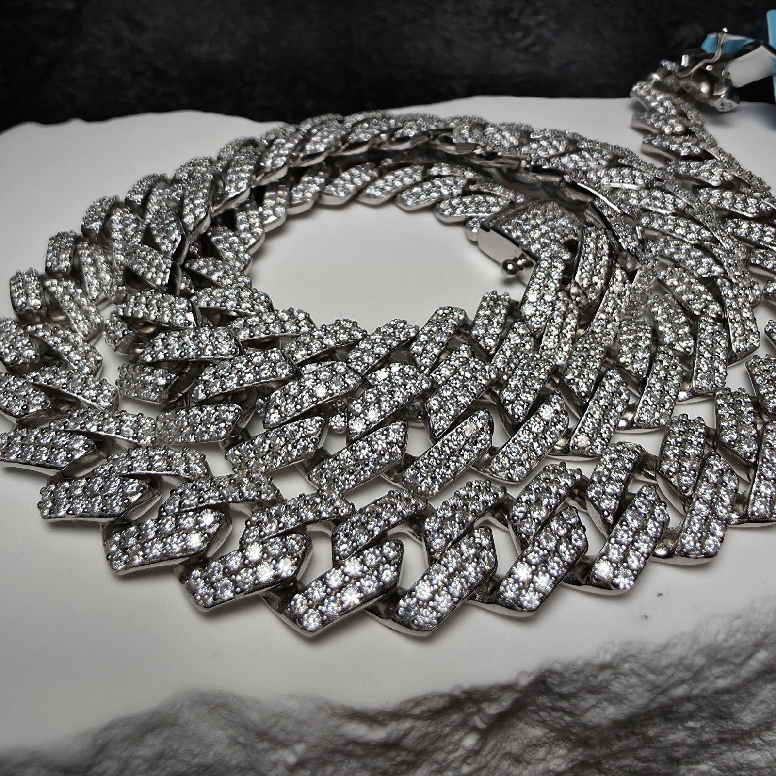 22" 10.4mm VVS D Moissanite Monaco Cuban Chain 18.86 CTTW 96g Solid 925 Silver