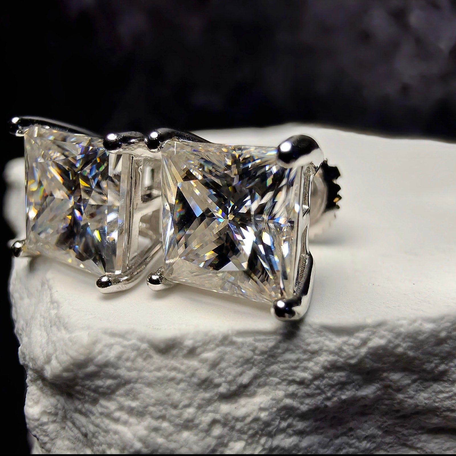 7mm 4.00CTW Princess Cut Moissanite Stud Earrings 925 Silver w/Screw Backs & GRA