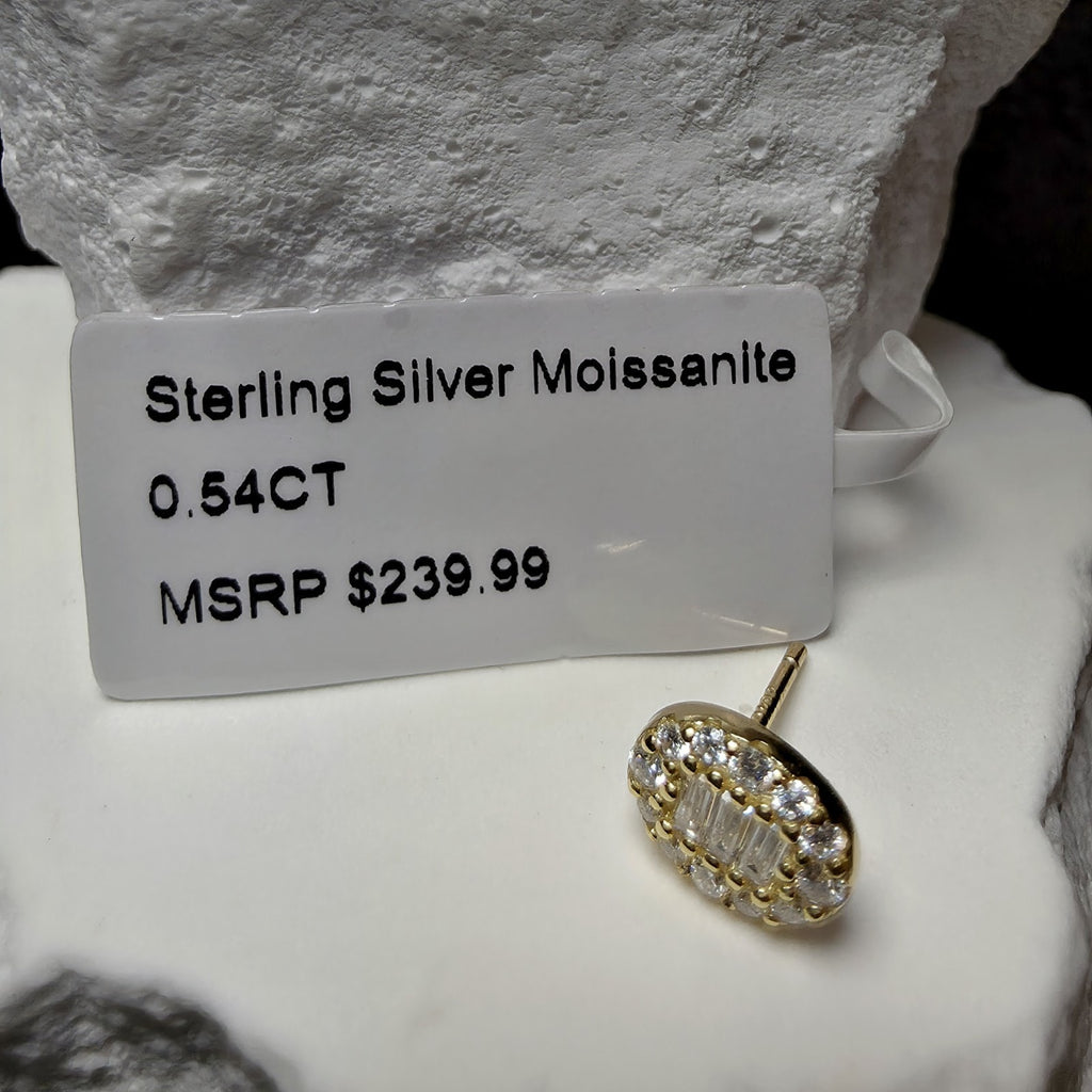 0.54 ctw Oval Baguette Moissanite Halo Stud Earrings in Gold-Plated Sterling...