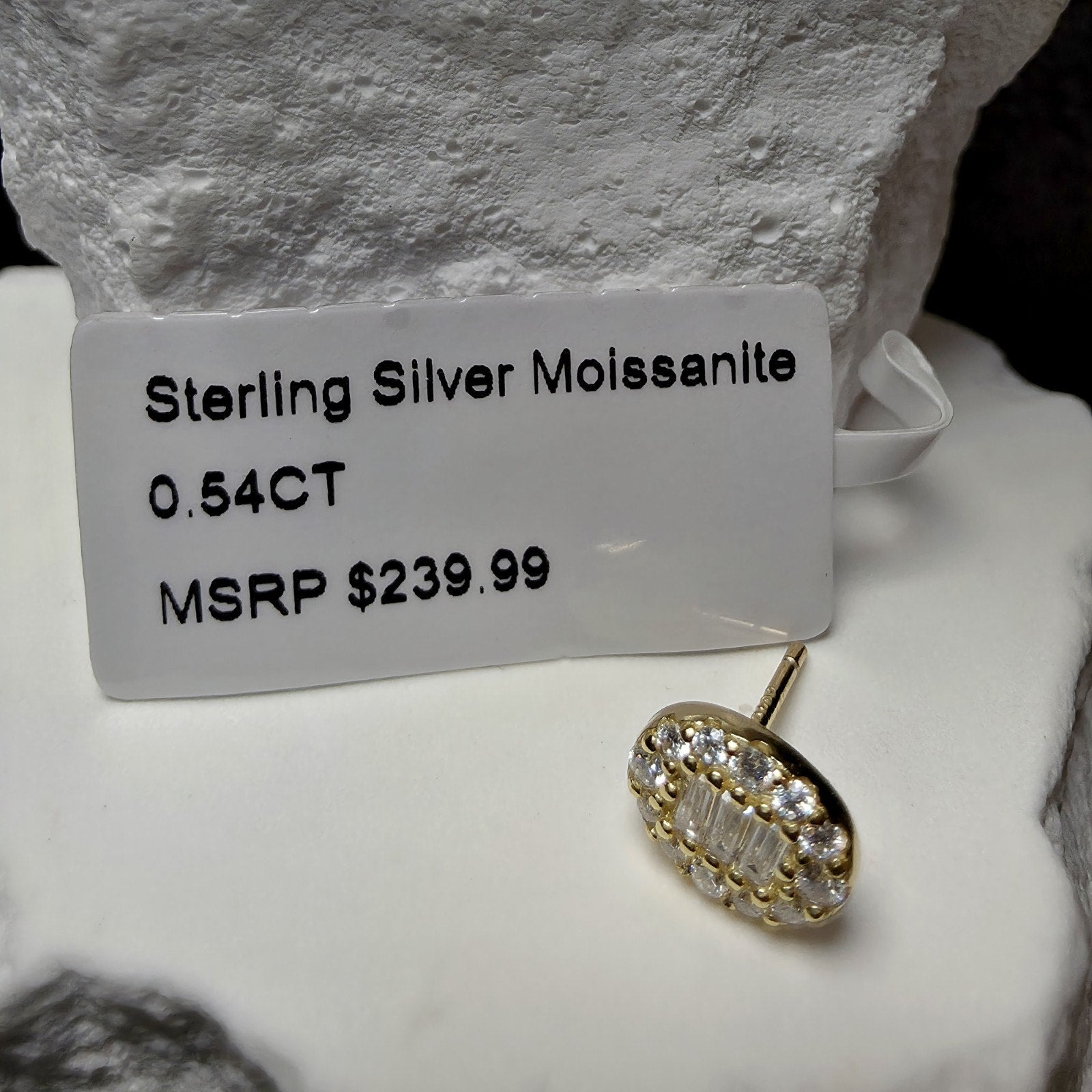 0.54 ctw Oval Baguette Moissanite Halo Stud Earrings in Gold-Plated Sterling...