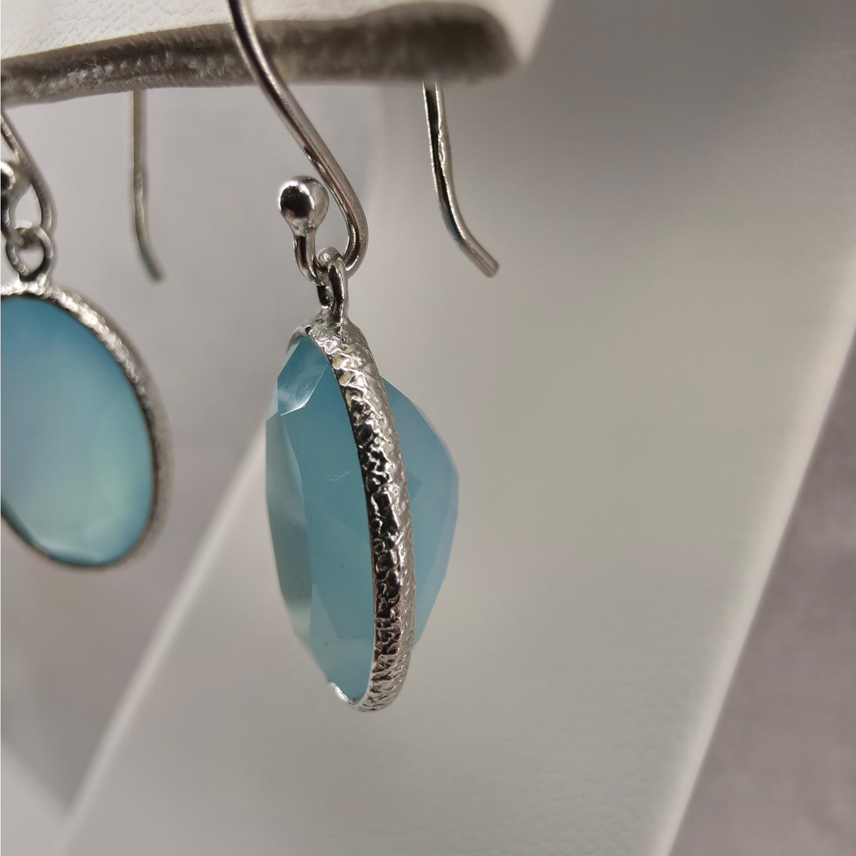 Natural Larimar Dangle Earrings 925 Sterling Silver Bezel Drop French Hook