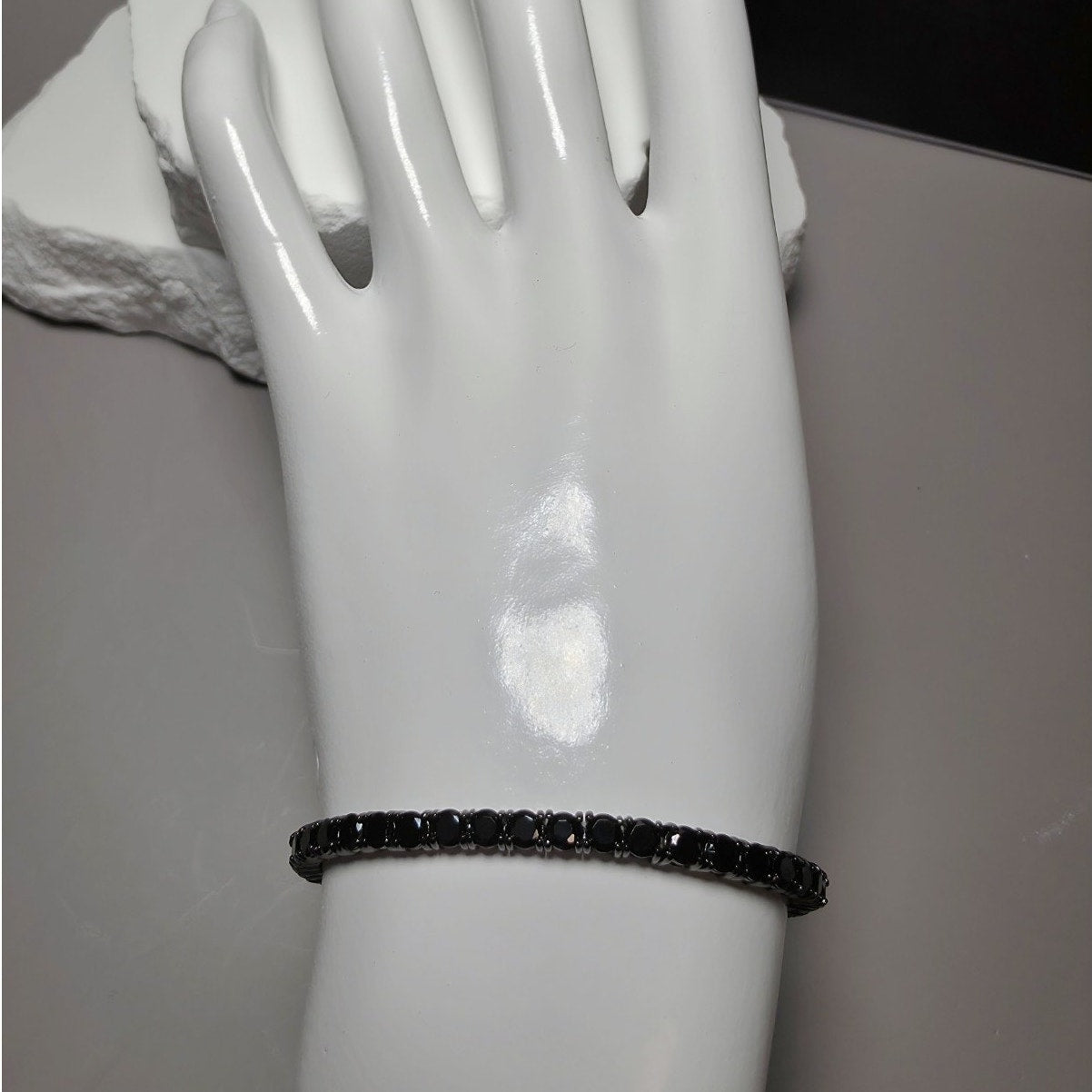 7" 3.3mm Blacked Out Onyx Sterling Silver Tennis Bracelet