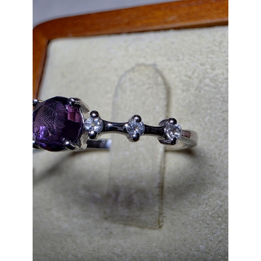 S7 Natural Amethyst w/White Topaz Dainty, Solid 925 Sterling Silver