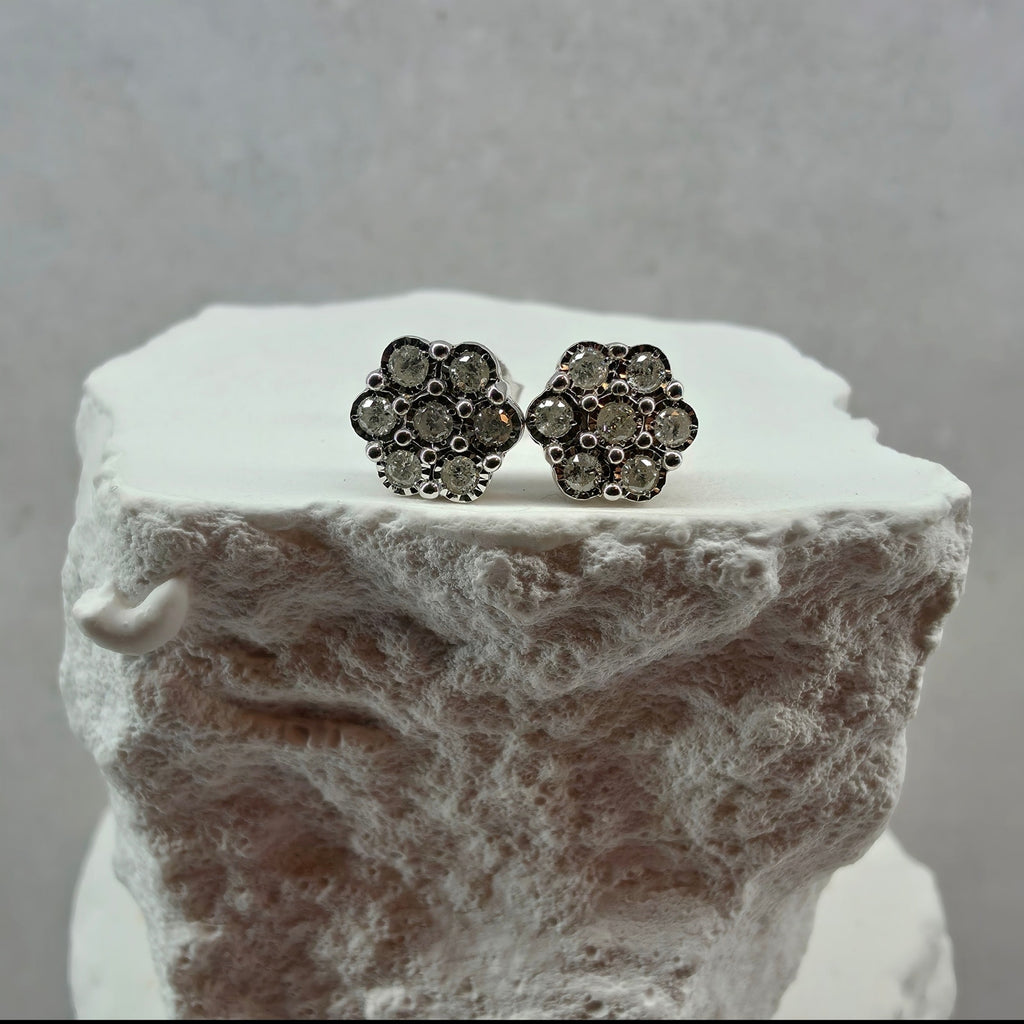 0.31ct Natural Diamond Honeycomb Cluster Stud Earrings 925 Sterling Silver 8mm