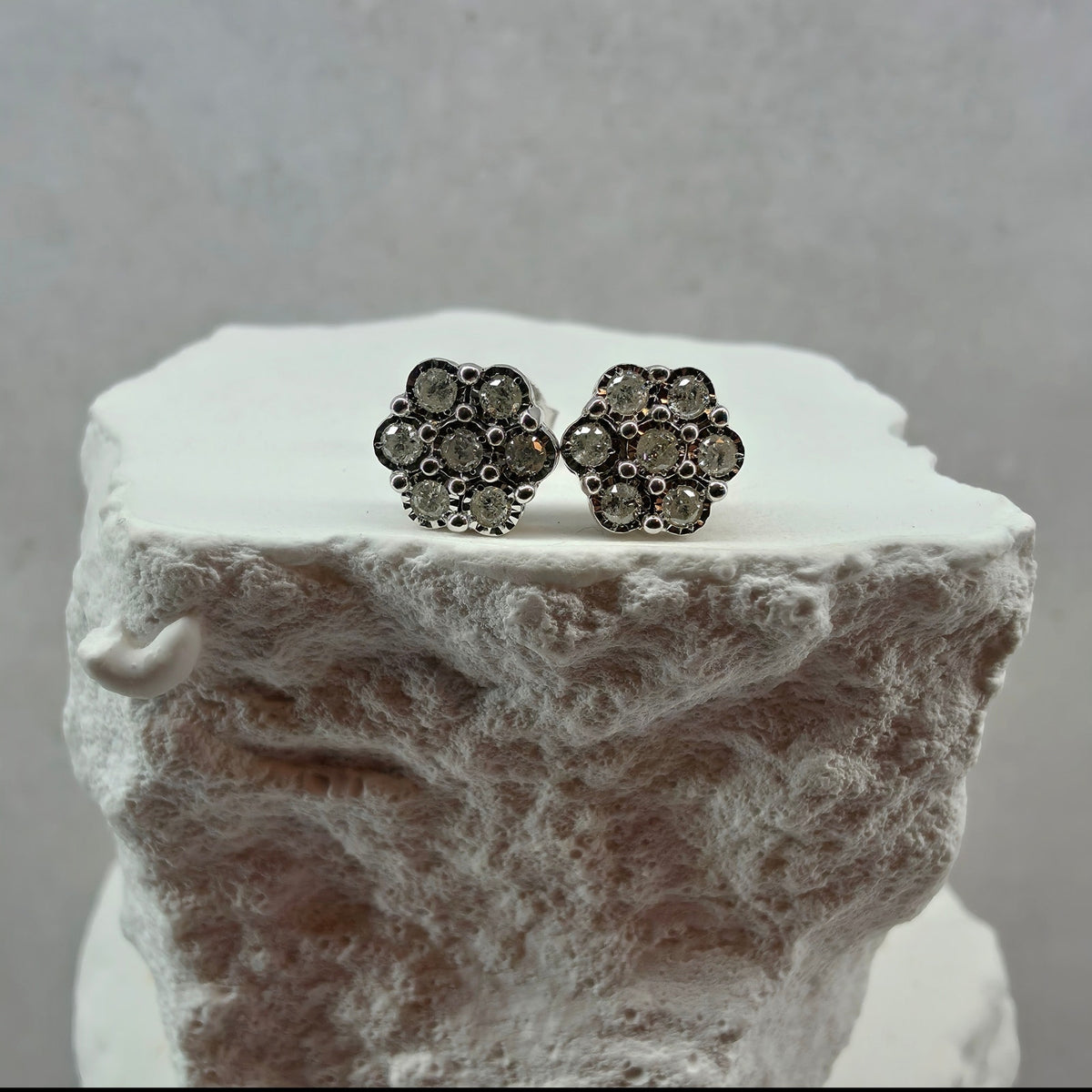 0.31ct Natural Diamond Honeycomb Cluster Stud Earrings 925 Sterling Silver 8mm