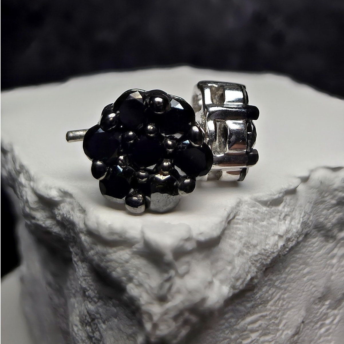 1.096ctw Natural Black Diamond Cluster Stud Earrings