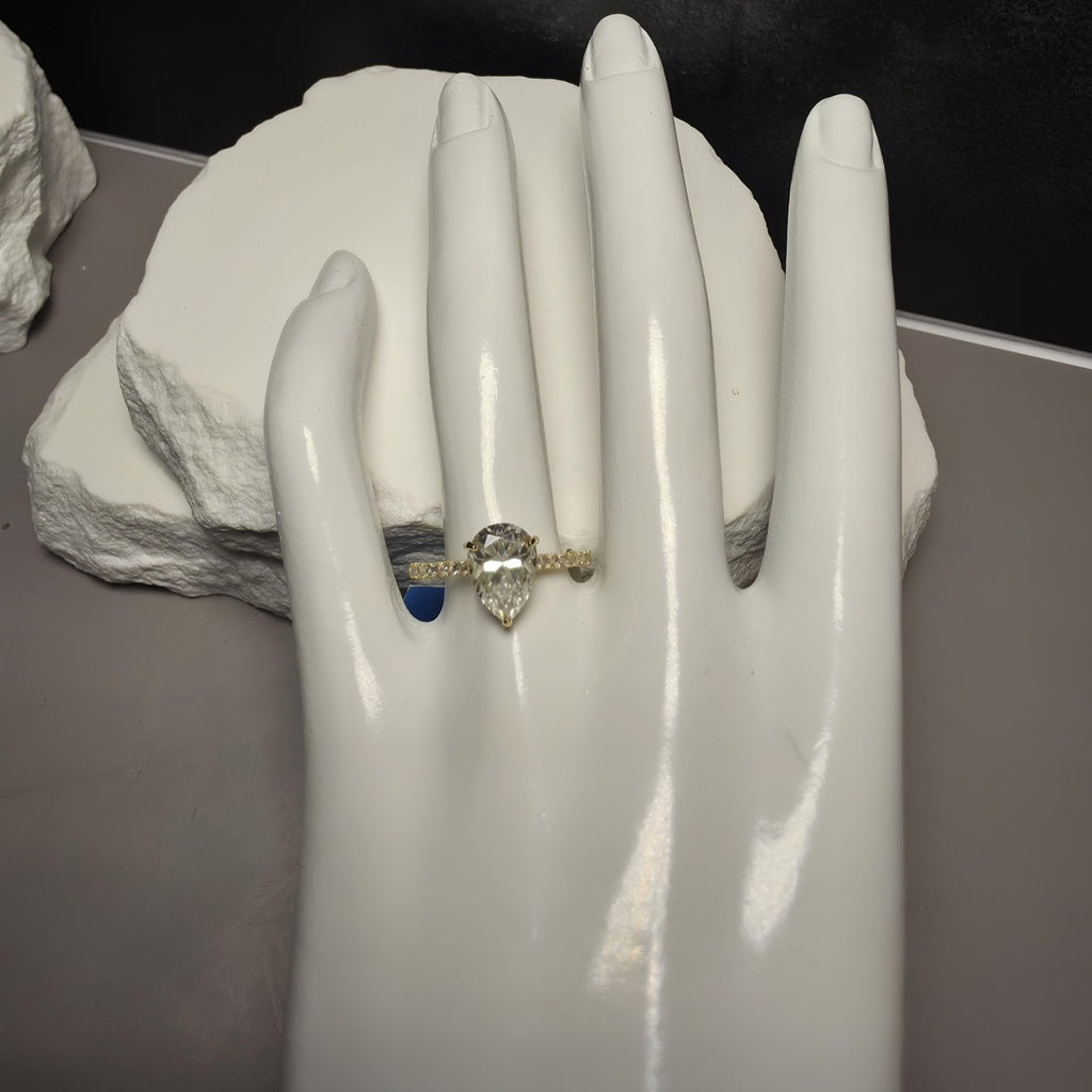 2.0 CTW Pear Cut Moissanite Engagement Ring | Gold Plated Silver | Size 8
