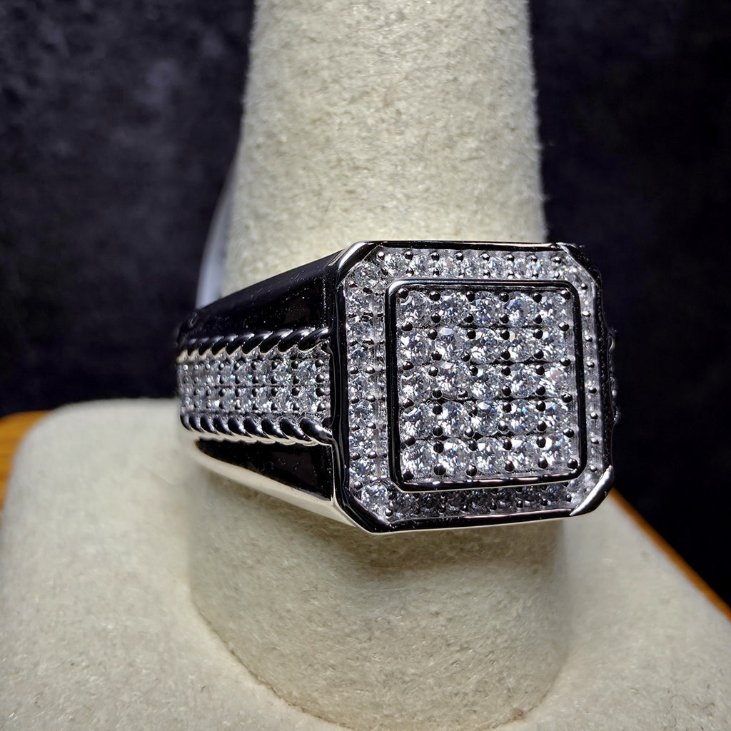 2.00 CTW Moissanite Men’s Iced Out Cluster Ring - 925 Sterling Silver Size 11