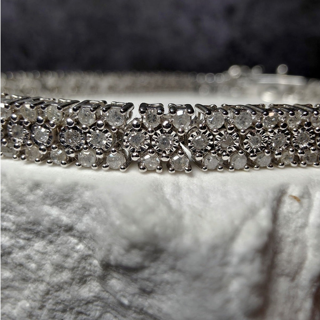 1ctw Lab Diamond Cluster Tennis Style Bracelet Solid 925 Silver 7.5" 4.8mm