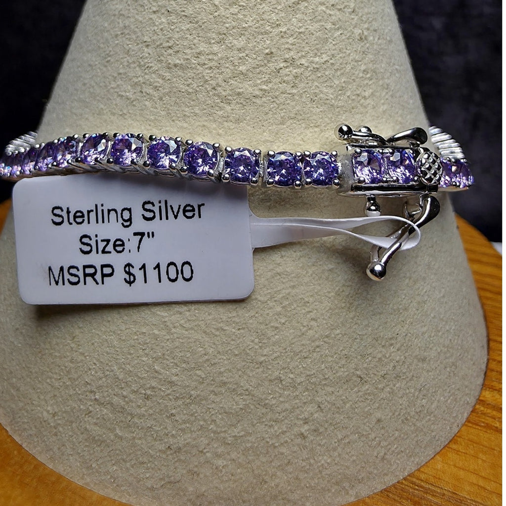 7" 3mm Purple Amethyst Tennis Bracelet 925 Sterling Silver