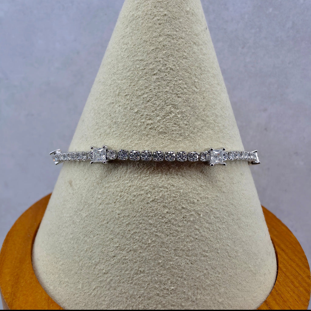 (7"+1") 0.83CTW Moissanite Princess & Round Cut 2mm Tennis Bracelet - 925 Silver