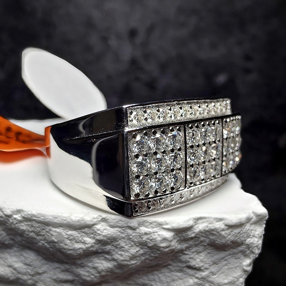 Size 10 2.0ctw Moissanite Pave Cluster Men's Statement Ring 925 Sterling Silver