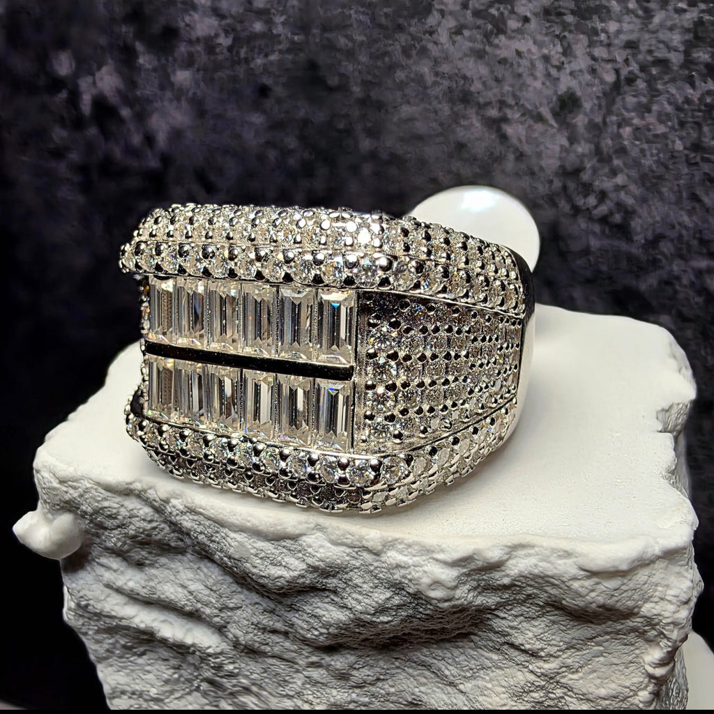 4.81 CTW Baguette Moissanite Men's Statement Ring Solid 925 Silver Size 12 GRA