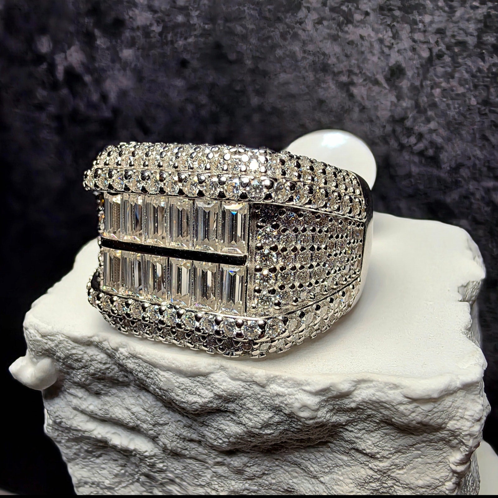 4.81 CTW Baguette Moissanite Men's Statement Ring Solid 925 Silver Size 12 GRA
