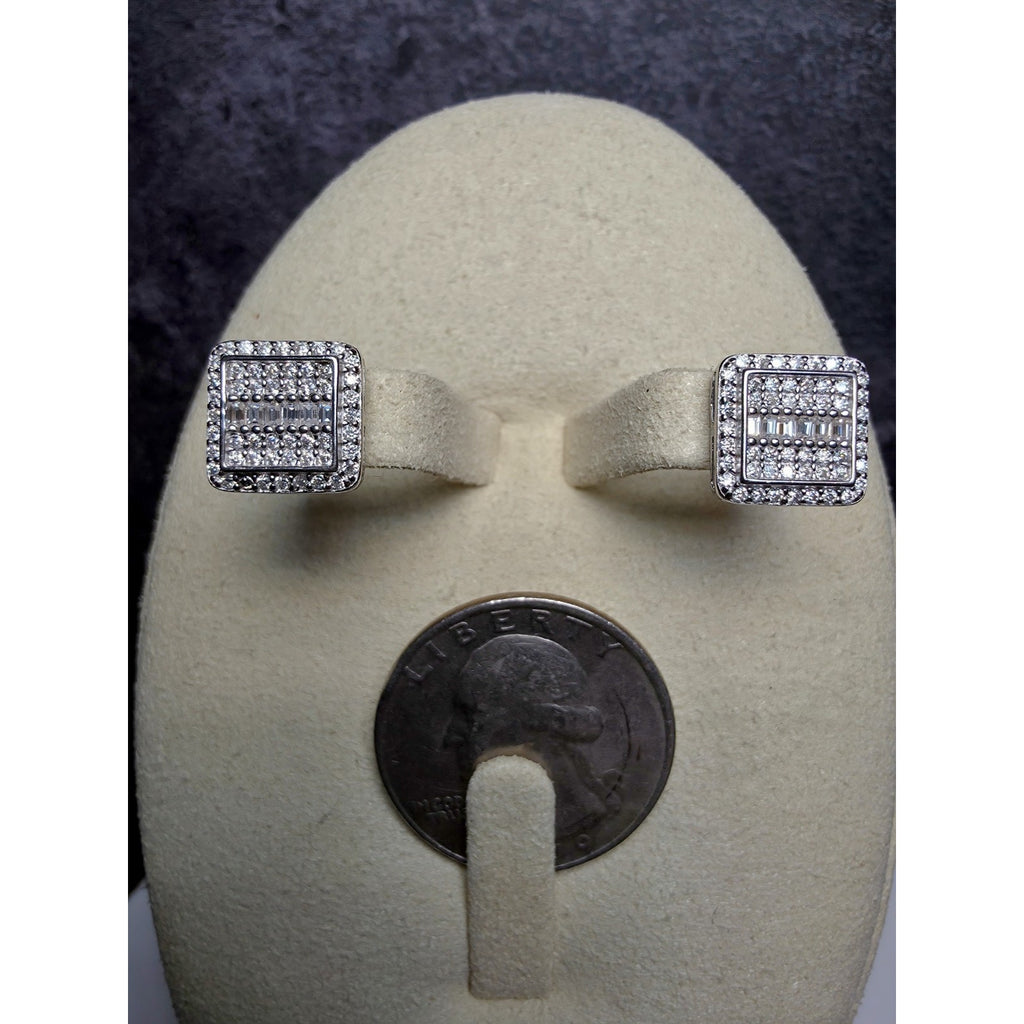 0.68 CTW VVS D Color Moissanite Square Cluster Stud Earrings in 925 Silver
