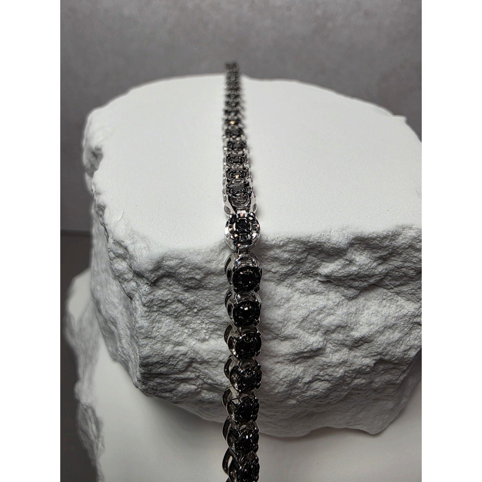 7" 4.4mm 1.0ctw Natural Black Diamond Tennis Bracelet 925 Sterling Silver