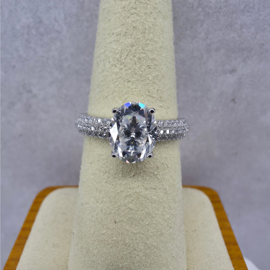 Size 7 2.28ctw Oval Moissanite Pave Engagement Ring 925 Sterling Silver VVS