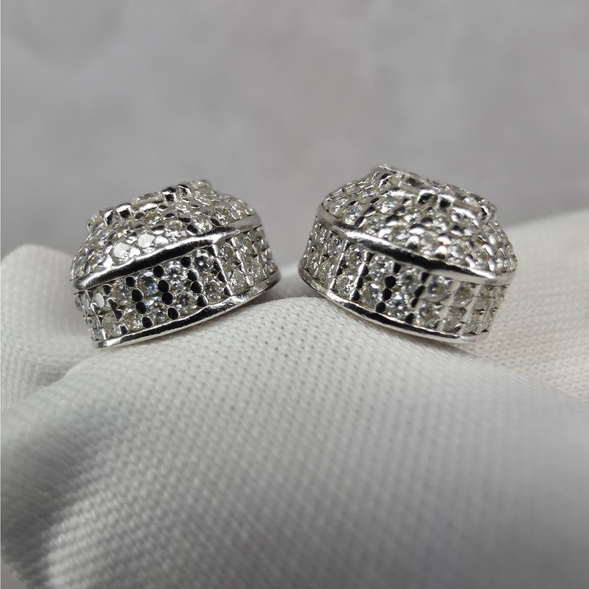 2.0ctw Moissanite Pave Dome Stud Screw Back Earrings 9mm - 925 Sterling Silver