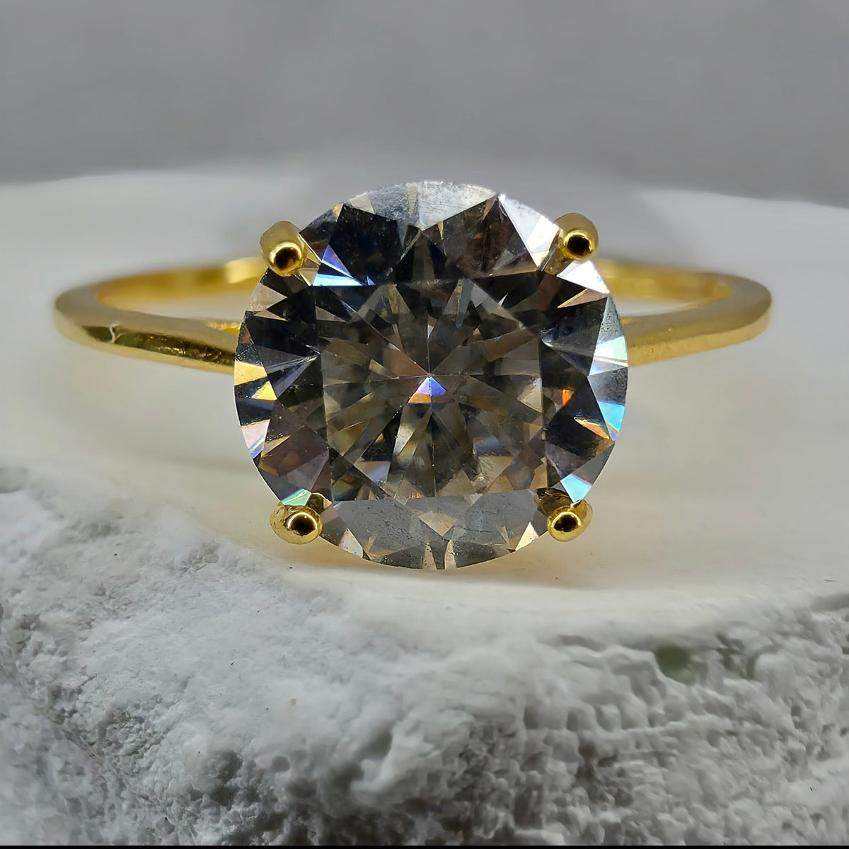 Size 5 or 6 1.2ct 7mm D VVS Moissanite Solitaire Ring Gold over 925 Silver