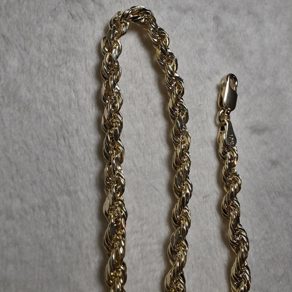10k Yellow Gold Diamond Cut Hollow Rope Bracelet 8" 4mm