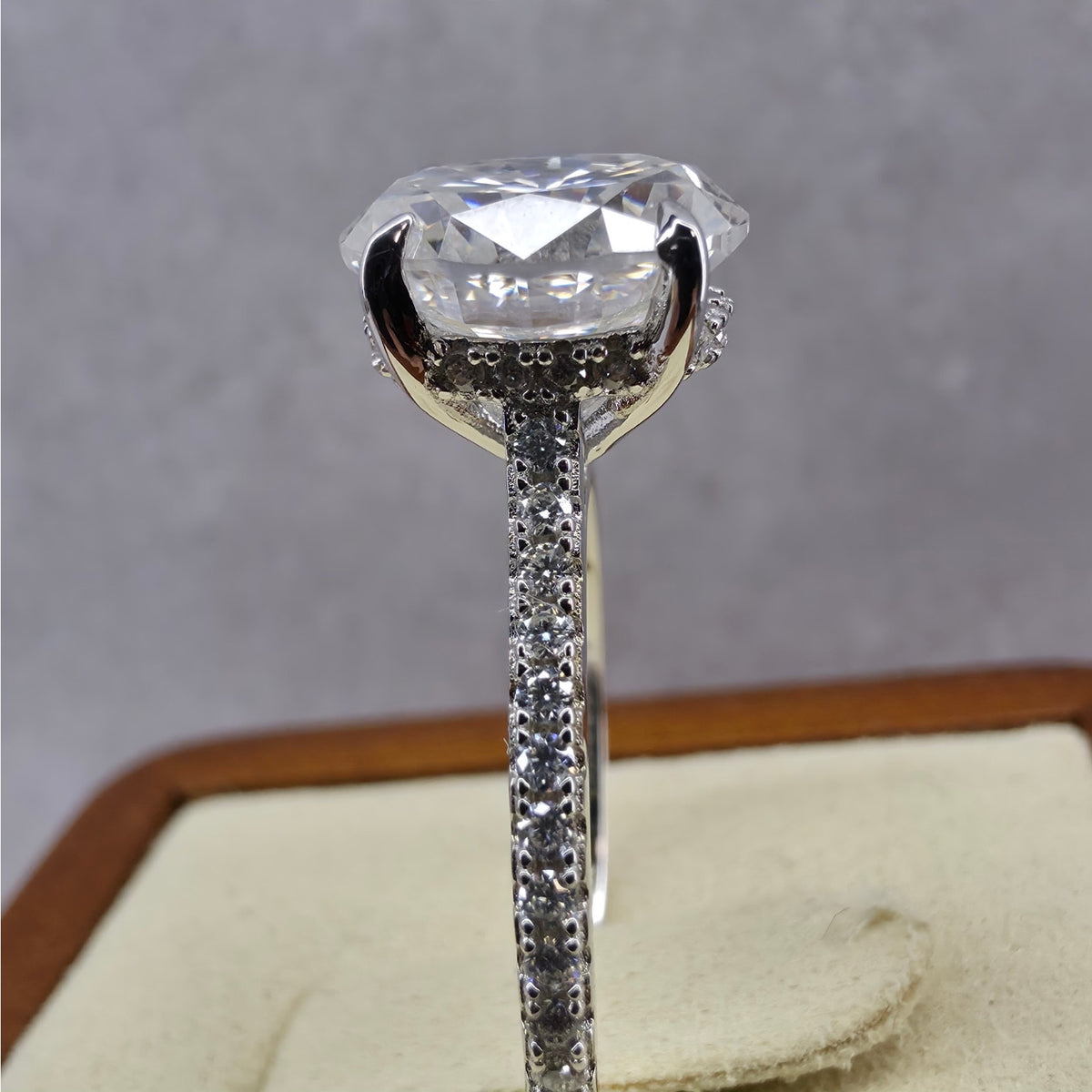 Size 6 or 8 3ct Round Moissanite Pave Hidden Halo Ring 925 Sterling Silver VVS